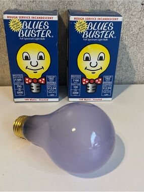 Blues Buster Full Spectrum Light Bulb 100 Watt Frosted Incandescent Dimmable 2